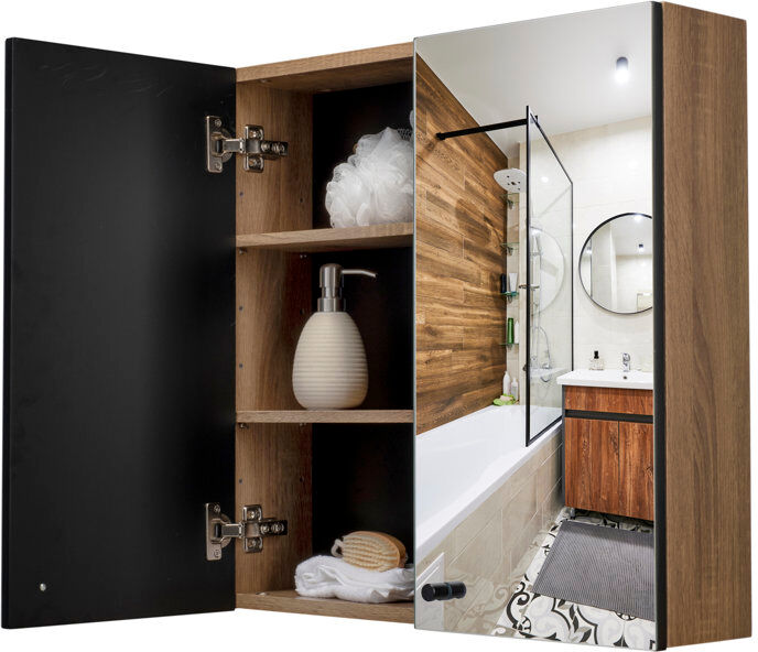 Croydex Ontario Oak Black Double Cabinet White 600mm H