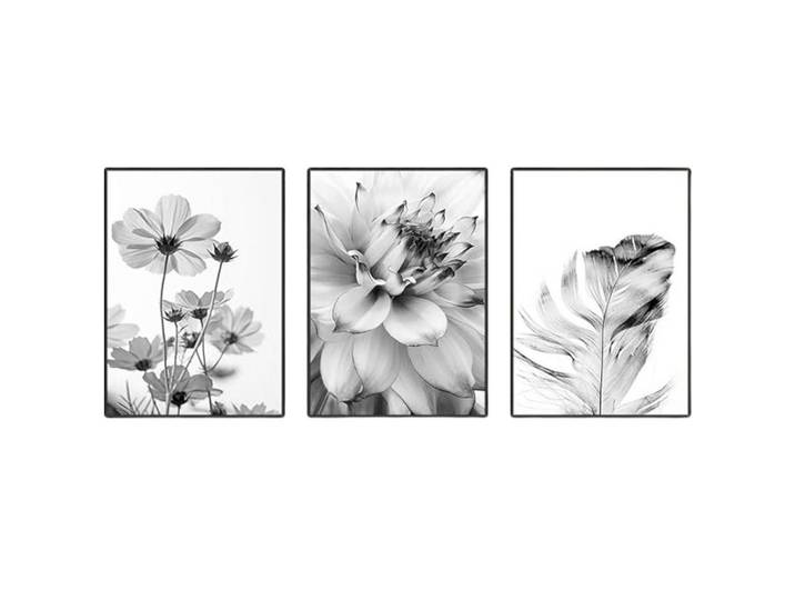 Luxuskollektion Poster Set 3-teilig Schwarz-Weiß Schmetterling Blume 40x50cm, Mehrfarbig, Papier, Rechteckig, 40x0.5 cm, Bilder & Rahmen, Bilder, Leinwandbilder