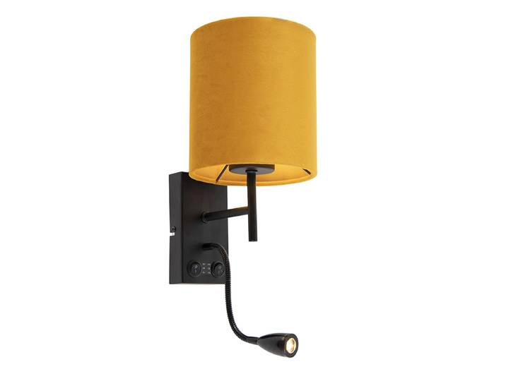 Applique murale noire avec abat-jour en velours jaune - Stacca