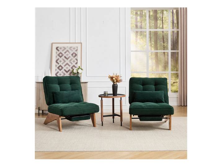 KLAM HOME Loungesessel Moderner Loungesessel mit verstellbarer Rückenlehne und Fußstütze (Ergonomischer Relaxsessel mit Massivholzbeinen), Inklusive Lendenkissen für Wohnzimmer und Homeoffice