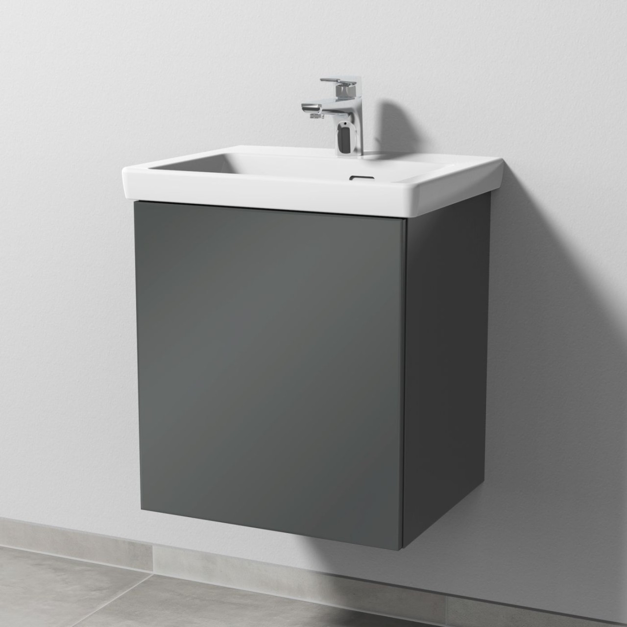 Sanipa 3way Waschtischunterbau zu Villeroy & Boch Subway 3.0 Waschtisch mit 1 Tür, Anthrazit-Glanz SF84479