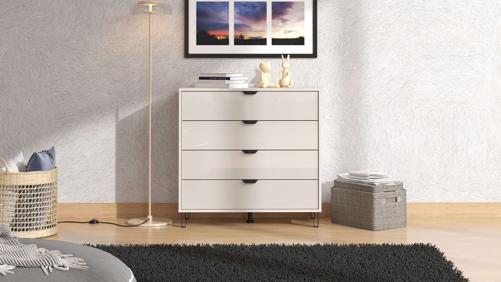 Sideboard HOME AFFAIRE "Lucca Schubkastenkommde, Farbe: Cashmere, 93x40x90,5cm", braun (kaschmir), B:93cm H:90,5cm T:40cm, Glas, Holzwerkstoff, Metall, Sideboards, Sideboard, 4 Schubladen mit Glasfront, FSC-zertifizierter Holzwerkstoff kaschmir B/H/T: 93c