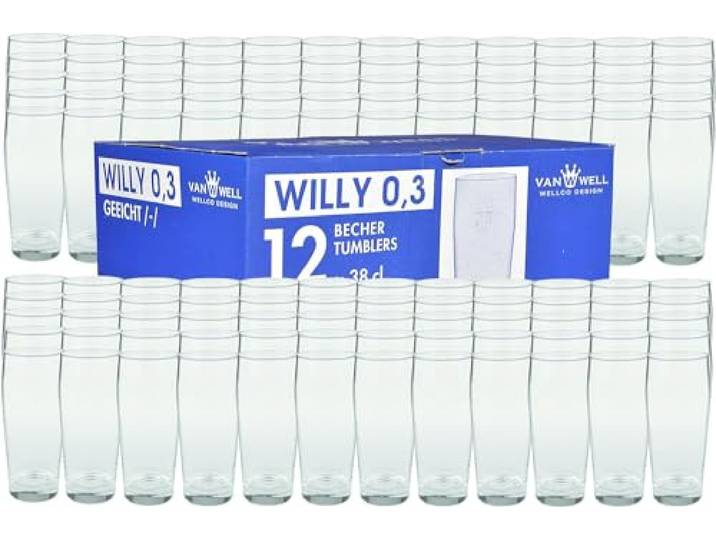 Van Well Willibecher 0,3l 120 Stk - Premium Biergläser 0,3 Liter - Robustes Bierglas, Spülmaschinengeeignet, Geeicht - Pint Gläser in Gastronomiequalität - Trinkglas 300 ml für Gastronmie und Zuhause
