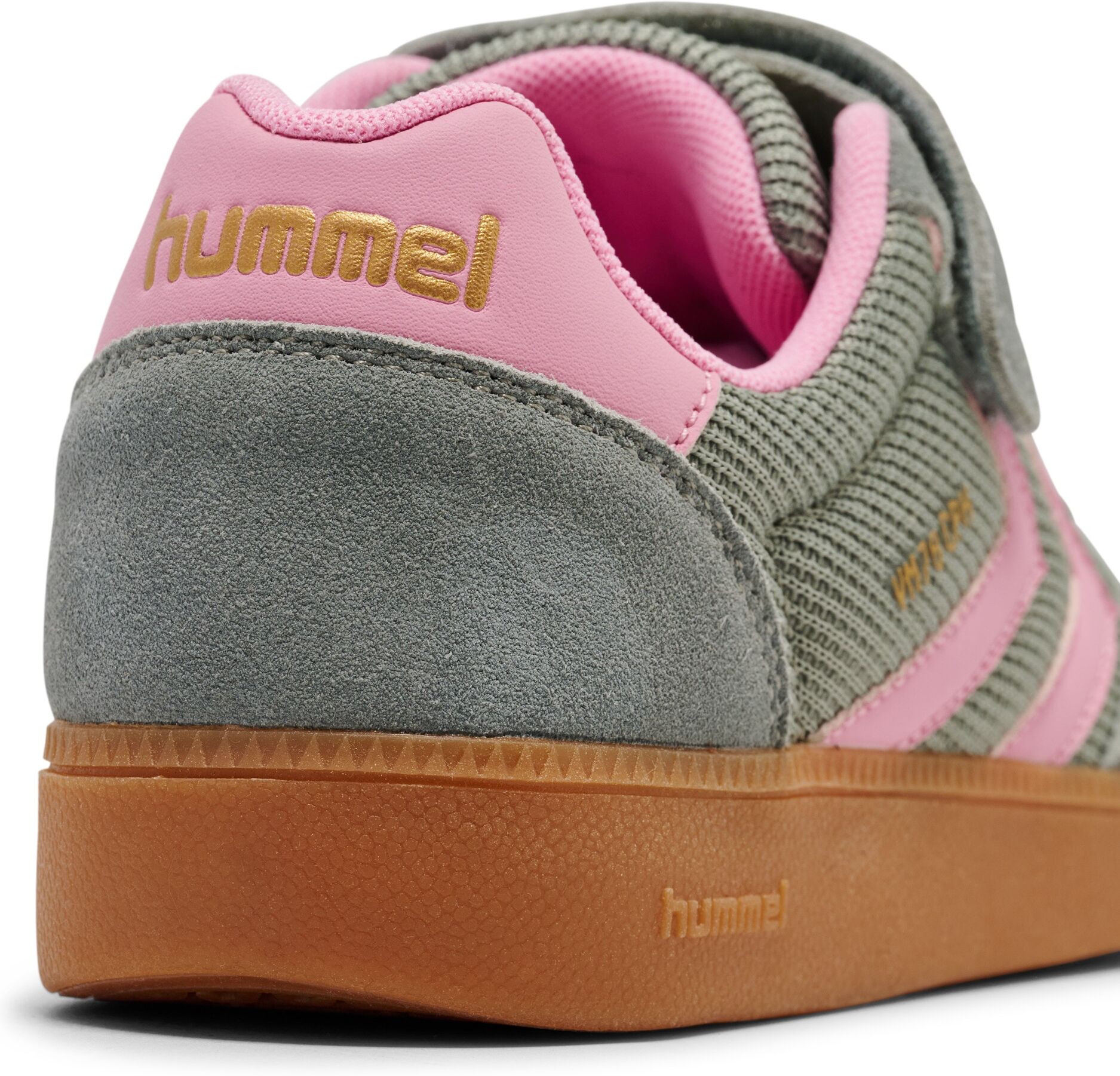 Sneaker HUMMEL "VM78 CPH JR", Jungen, Gr. 26, atmungsaktiv, grau (shadow, pink nectar), Leder, Mesh, Schuhe Sneaker, mit elastischen Schnürsenkeln, niedrige Schuhhöhe shadow, pink nectar 26, atmungsaktiv