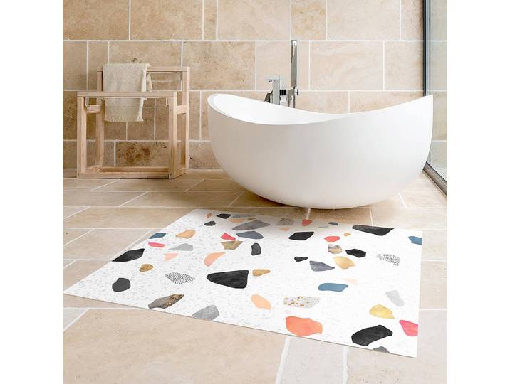 Tapis vinyle Terrazzo et pépites d’or 135 x 180cm Blanc