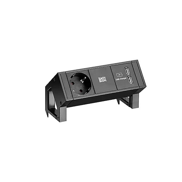 Bachmann Desk2 stopcontact met USB-oplaadpoort, zwart