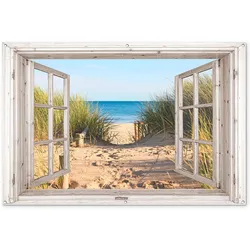 GARTENPOSTER Durchblick - Strand - Meer - Dünen - Sand - Wasser - Hochgras Poster für draußen 180x120 cm