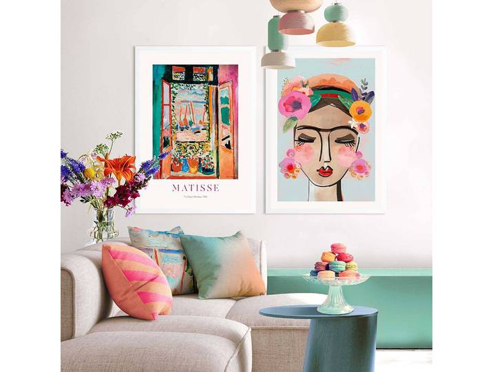 Impressions sur toile Portrait Moderne-2 Impression dans cadre en bois, enduit Multicolore/Multicolore
