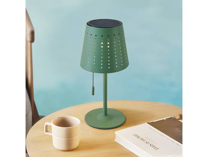 Lampe à poser à panneau solaire portable Hilario, vert sauge - Lindby - Balcon - Métal - À ampoule unique