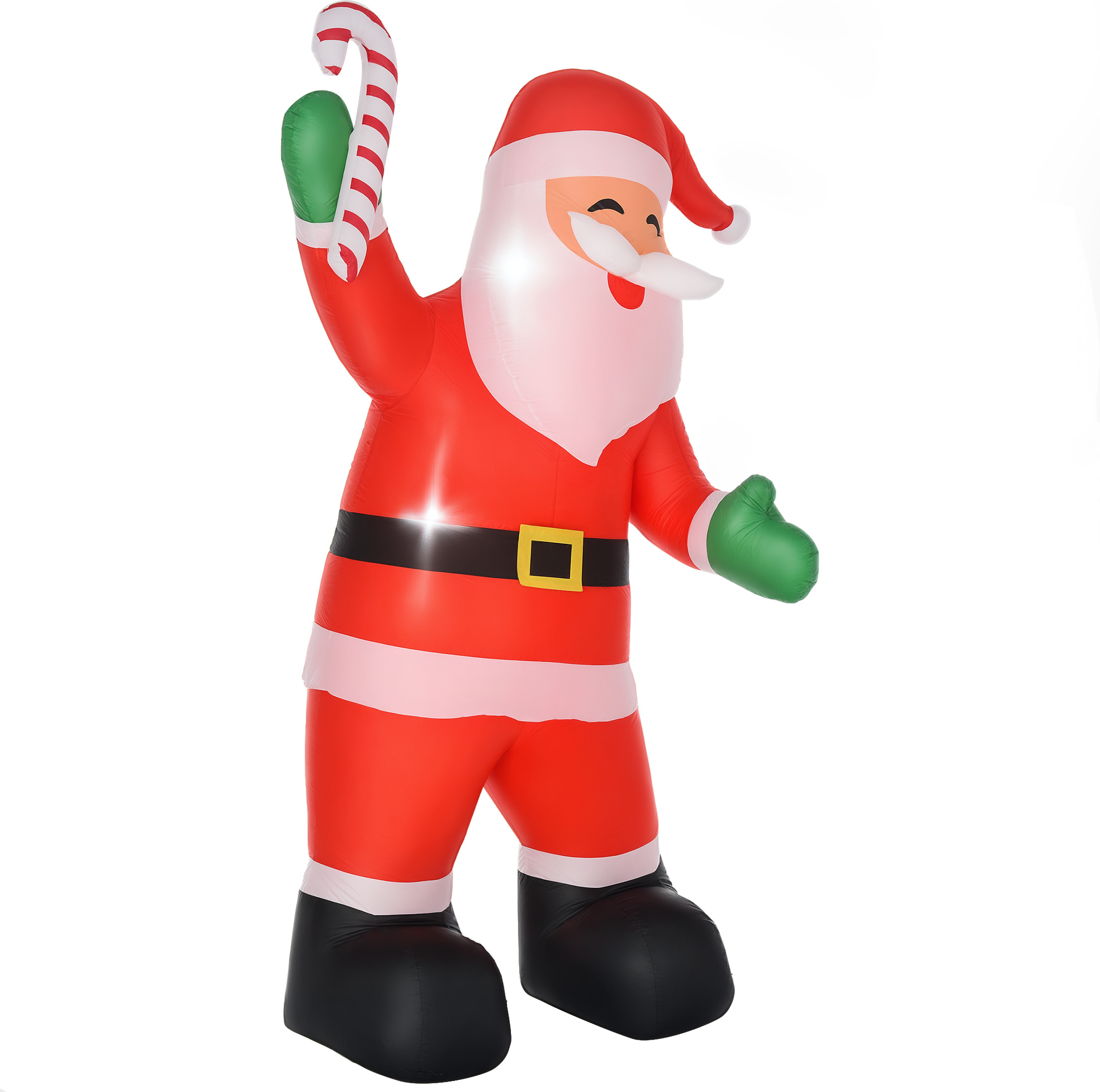 Homcom Babbo Natale Gonfiabile 243cm Decorazione Natalizia con Bastoncino di Zucchero, 2 Luci a LED, Impermeabile IP44 Aosom