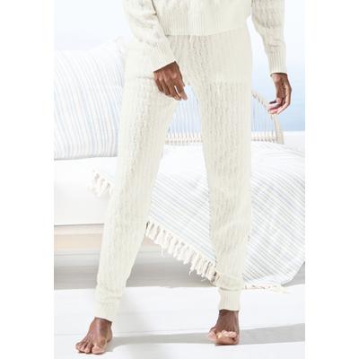 Strickhose FRENCH CONNECTION, Damen, Gr. 32/34, N-Gr, weiß (creme), Rippstrick, Obermaterial: 33% Nylon, 32% Polyacryl, 30% Baumwolle, 5% Elasthan, Zopfmuster, bequem lang, Hosen, mit Zopfmuster in weiche, softer Qualität, Loungewear