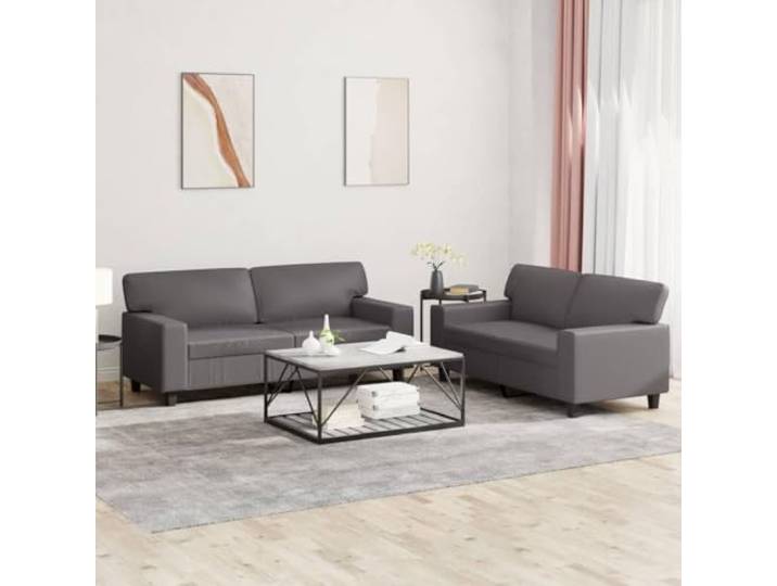 HEFZGDB 2-TLG. Sofagarnitur Grau Kunstleder Langlebig Schmutzabweisend Robustes Gestell Bequem Gepolstert Sitzflächen Luxuriöses Design Wohnzimmer Möbel