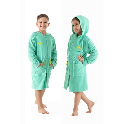 Kinderbademantel KANGAROOS "Kira, Ideal für Zuhause, Schwimmbad oder im Urlaub" Gr. 104, grün (seegrün), 104, Leichtfrottier, Hausmäntel, modernen, sportliches Design, leuchtenden Akzenten