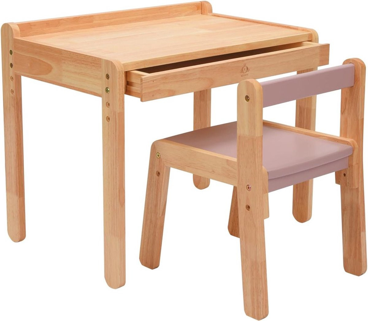 Verstelbaar kinderbureau met stoeltjes in hout, Scandinavisch design, meerkleurig
