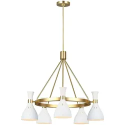 Elstead Lighting, Kronleuchter, Joan Kronleuchter E27 5-fach Mattes Weiss, brüniertes Messing (81.30 cm)