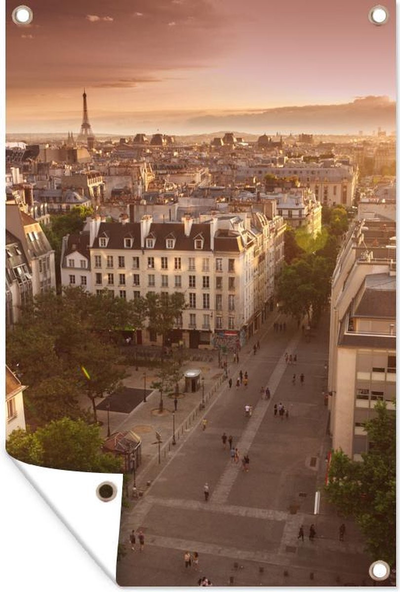 Tuindecoratie Luchtfoto Centre Georges Pompidou Parijs - Tuinposter voor buiten - Breedte: 80 cm, Hoogte: 120 cm