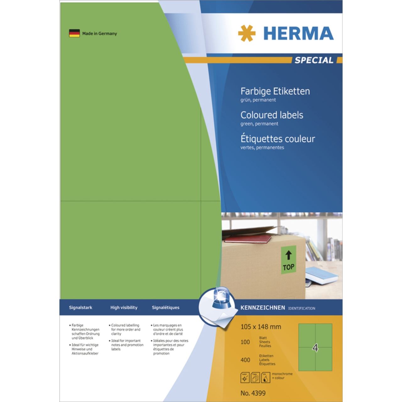 Herma 4399 grün Universal-Etiketten 10.5x14.8 cm (100 Blatt (400 Etiketten))