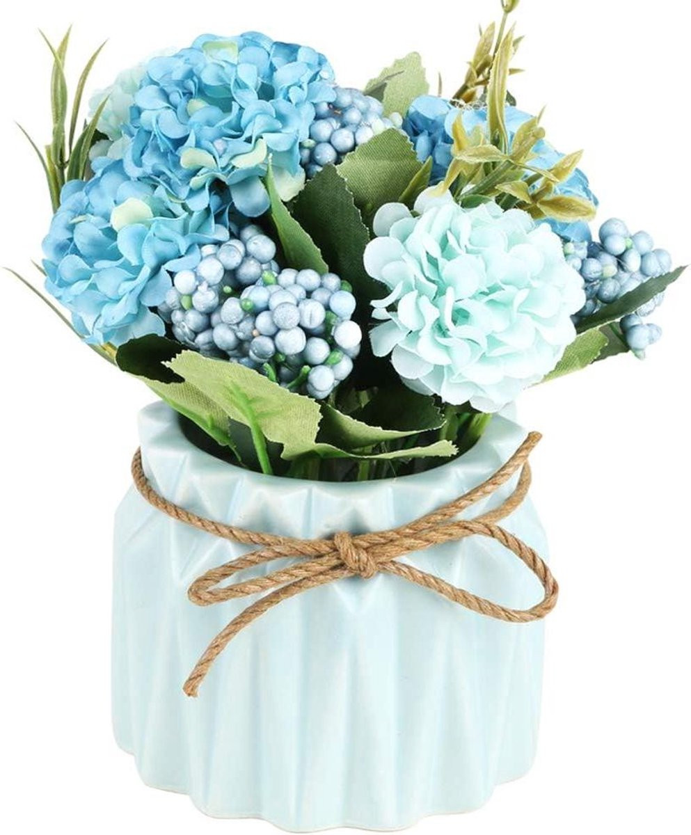 Blauw Kunsthortensia Boeket van Realistische Zijde Bloemen voor Huisdecoratie
