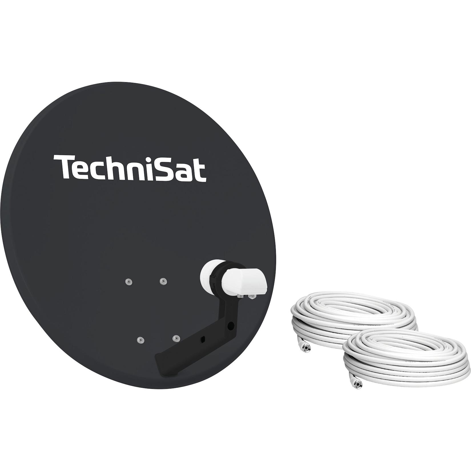 TechniSat TECHNITENNE 60 - SAT-Anlage, 60 cm Durchmesser, für 2 Teilnehmer, inkl. Twin-LNB, 2x10m Kabel anthrazit