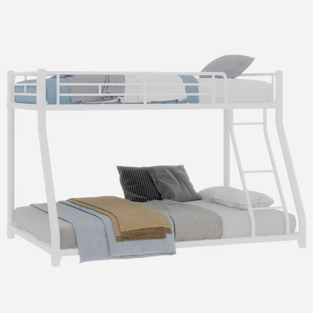Etagenbett - Bettrahmen - Robuster Metallrahmen - 90 x 190 cm - Leiter - Durchgehendes Sicherheitsgeländer - Ohne Matratze - Weiß