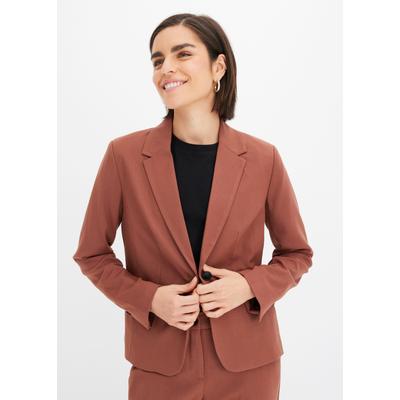 Jackenblazer BONPRIX "Blazer", Damen, Gr. 42, braun (rauchbraun), Obermaterial: 76% Polyester, 22% Viskose, 2% Elasthan. Futter: 100% Polyester, festlich, schmal, Blazer, festlicher Stil, schmale Passform, mit Paspeltaschen