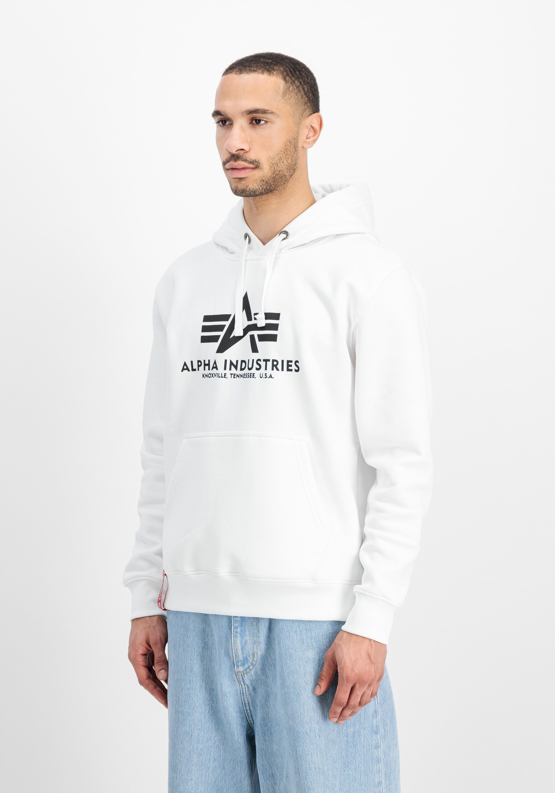 Hoodie ALPHA INDUSTRIES "Basic BL Hoodie", Herren, Gr. M, weiss (weiß), Obermaterial: 80% Baumwolle, 20% Polyester, regular fit, Sweatshirts Hoodie weiß M