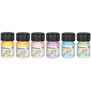 Ideen-mit-Herz Stoffmalfarben 013911, pastell Textilfarben, 6 Farben, für helle & dunkle Textilien, bis 40°C, 6x 30ml