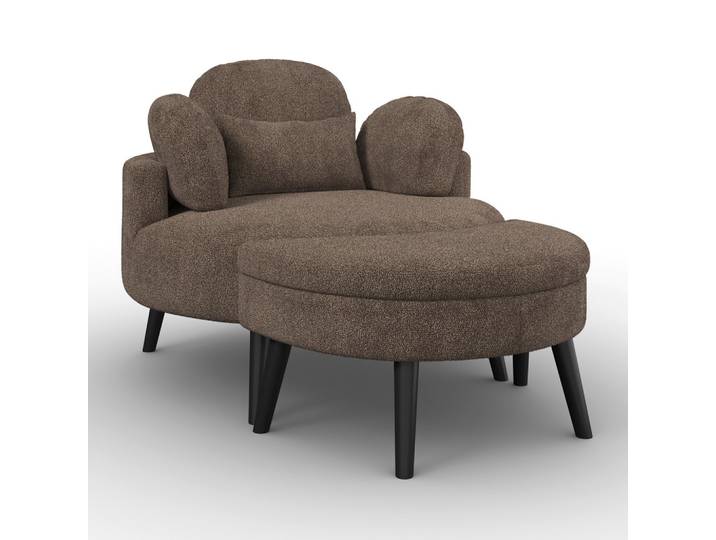 Sessel Bianca mit Hocker Chenille Braun