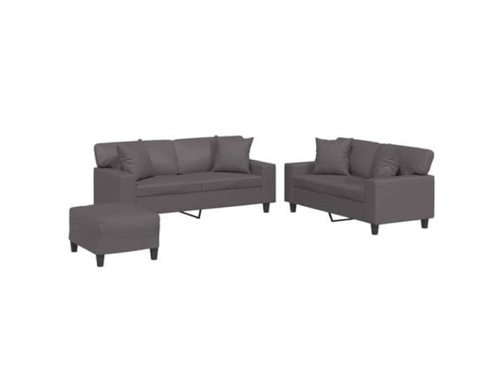 PUGYNBK 3-teiliges Sofaset mit Kissen aus Kunstleder, Grau Vielseitiger Hocker, Struktur aus Sperrholz und Metall, glatte Oberfläche, leicht zu reinigen, kompaktes Design