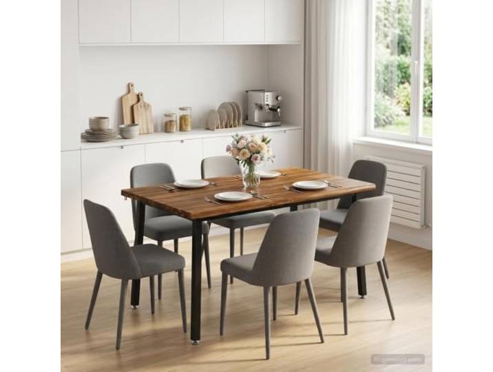 Esstisch Massivholz Akazie 140x70x75 cm Natürlich und Schwarz Rechteckige Form,verzinkte Stahlbeine,-Rutsch-Zubehör,Innenbereich,Maserung