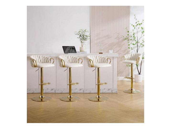 LuxusKollektion Barhocker Barhocker Samt 4er Set höhenverstellbar 360drehbar Cream 4er-Set
