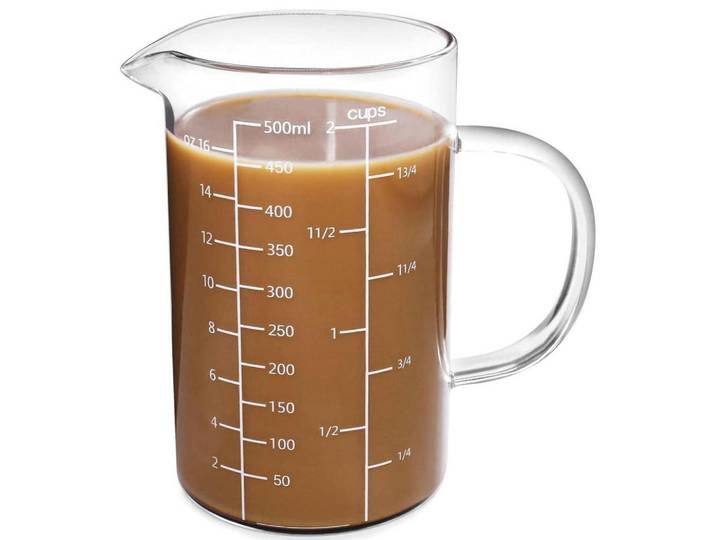 Messbecher 500 ml Glas mit Griff und drei Skalen, Transparent, Backen & Backzubehör, Messbecher