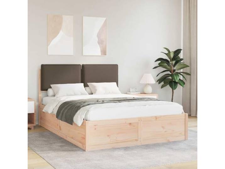 RJPLMFV Bettgestell mit Kopfteil, gepolstert, Taupe, 150 x 200 cm Massives Kiefernholz, Lattenrost, abnehmbarer Bezug, waschbar, ohne Lattenrost, einfache Installation