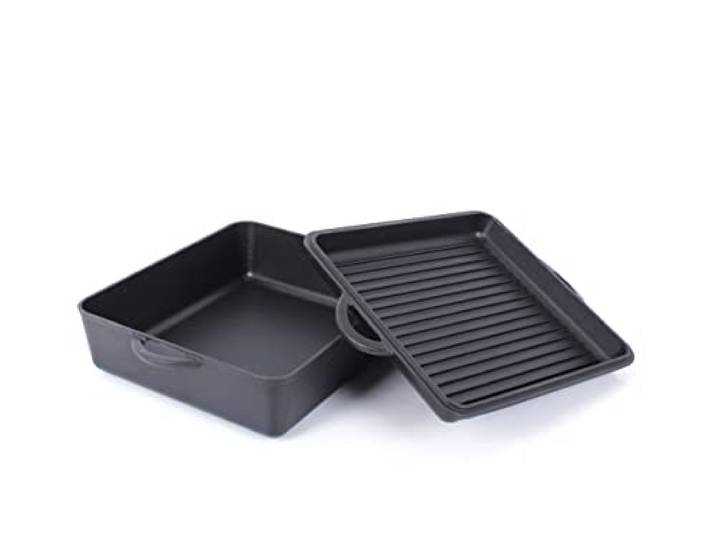 Echtwerk Universalbräter aus Gusseisen 2-in-1 Set, Kastenform mit Deckel, Pre-Seasoned, Kochtopf bereits eingebrannt, Rechteckige Auflaufform, Hitzeschutzgriffe, Feuertopf ohne Füße, 6,5 L