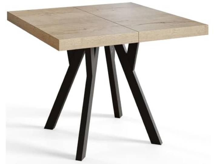 Esstisch Ausziehbar Rico 90-190cm, Halifax, Holzbeine, Modernes Design Quadratischer Tisch, Moderner Design, Wohnzimmertisch und Küchentisch, Stabile Konstruktion, Schwarze Beine