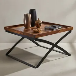 KADIMA DESIGN Quadratischer Couchtisch im Industrial-Stil, Sheesham & Eisen, 63x39x63 cm.