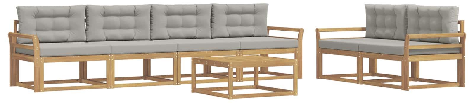 Outdoor-Sofagarnitur mit Kissen 6 pcs Weiß und Hellgrau