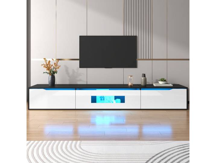 Meuble TV haute brillance 180 cm noir blanc avec éclairage LED USB meuble tv moderne avec montage mural meuble TV