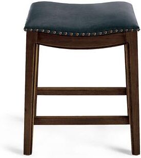 "Julien Backless Bar & Counter Stool - Counter Height (23"" Seat), Heritage Brown, Bonded Leather, Heritage Brown/Marbled Indigo/Counter Height - Grandin Road"