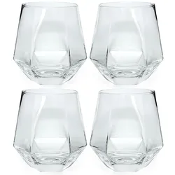 Intirilife 4x Trinkglas im Hexagon Design Durchsichtig - 240 ml Füllmenge - Wasser Saft Glas Spülmaschinenfest Kristallglas stoßfest
