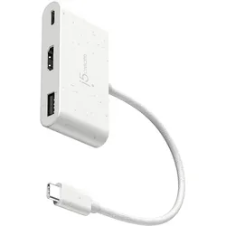 j5Create JCA379EW-N Umweltfreundlicher USB-C-zu-HDMI™- & USB™-Anschluss Typ A mit Power Delivery (USB-C, 3 Ports), Dockingstation + USB Hub, Weiss