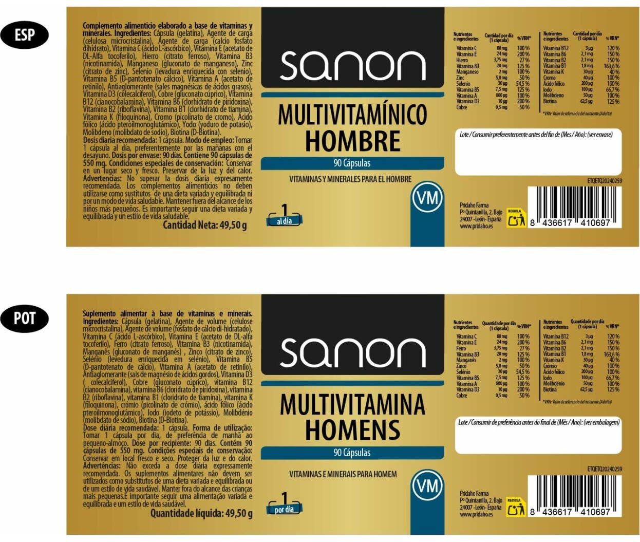 Sanon Multivitamínico Hombre 90caps