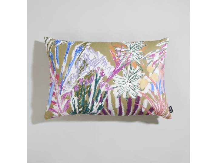 Leinenkissen mit mehrfarbigem Blumenmuster, 60 x 40