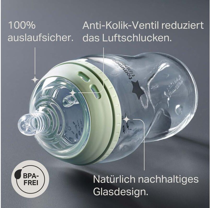 Babyflasche TOMMEE TIPPEE "Tippee Starterset aus Glas", Baby, transparent, Glas, Silikon, Trinkflaschen Babyflasche transparent Einheitsgröße