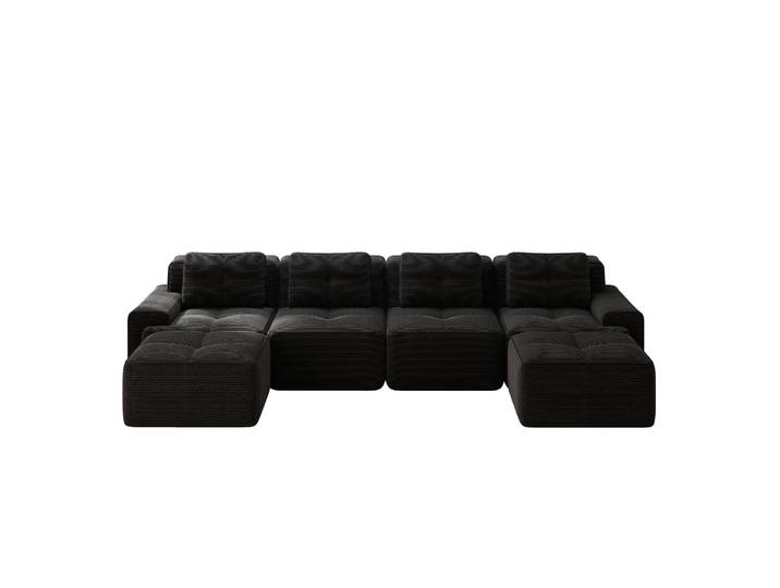 Elvmi Canapé Modulable 4 Places Avec Assise Profonde Et Base Antidérapante\, En Velours Côtelé\, Noir