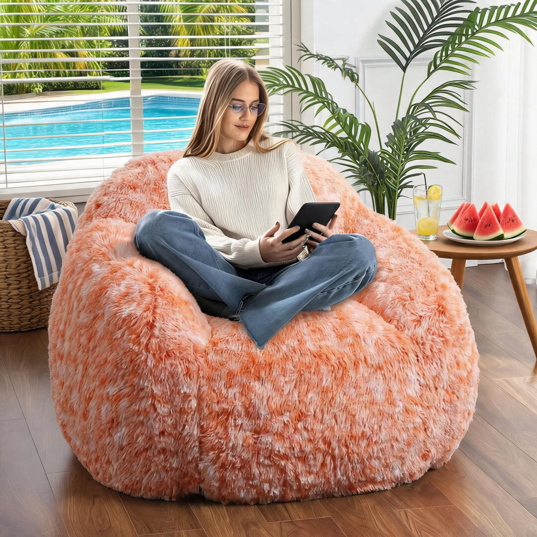 Blue Elephant Faux Fur Bean Bag Chair Orange
