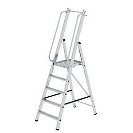 Munk Plattformleiter, 5 Stufen, Aluminium, stabile Rechteckrohr-Holme, grosse Plattform, Handläufe vormontiert, rutschsichere Leiterschuhe, 150 kg