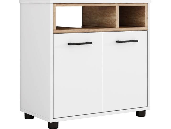 Waschbeckenunterschrank GOODPRODUCT Picante , weiss (weiß, eiche, weiß), B:60cm H:60,5cm T:33cm, MDF, Schränke, Waschbeckenunterschrank, In 60 und 80cm erhältlich, 2 Türen und offene Ablage, zum Stellen