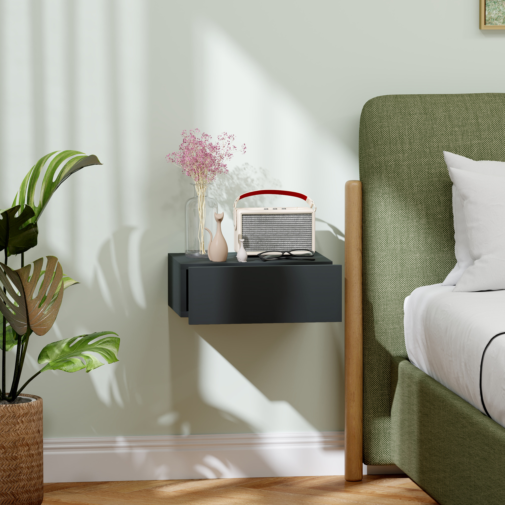 Homcom Comodino Sospeso Moderno con Cassetto, in Legno, 40x30x15 cm, Nero