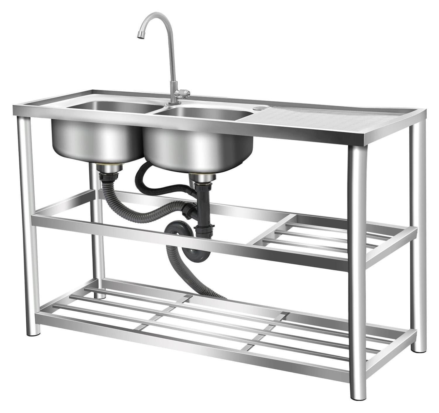 Vrijstaande roestvrijstalen spoelbak voor de keuken met uittrekbare kraan
